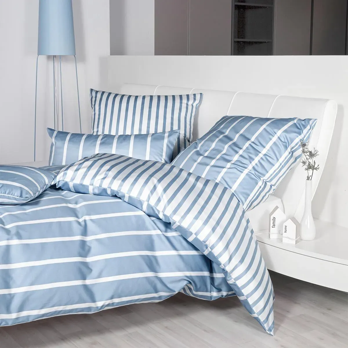 Janine Interlock Jersey Bettwäsche Classic Streifen Kissenbezug einzeln 40x40 cm | perlblau - blau