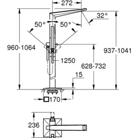 Grohe Allure Brilliant Private Collection Einhand-Wannenbatterie, inklusive Brauseset, Bodenmontage, White Attica Ceasarstone, Ausladung 270mm, 24423DC0, Farbe: supersteel