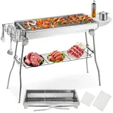 LETGOSPT Holzkohlegrill Holzkohlegrill KW-026Z, Tragbar, Klappgrill, mit 2 Stück Grillrost, Standgrill,Edelstahl Klappgrill,BBQ Standgrill Tragbar Camping Grill