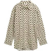Tom Tailor Damen Oversize Bluse mit Leinenanteil, beige, Gemustert,