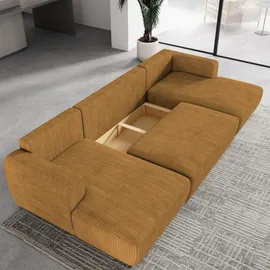 masseno Eckcouch Polyester U-Form mit Schlaffunktion 2-Sitzer Gelb