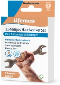 Lifemed® Medi-Inn® Handwerkerset-Pflaster, 5 Größen, Pflastersammlung für auftretende Verletzungen in der Handwerksarbeit, 1 Packung = 11 Stück