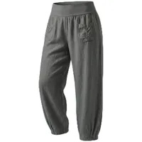 OriginalYou Leinenhosen Damen luftige Sommerhose 100% Leinen mit weitem Bein leichte Schlupfhose mit Gummizug ideal für Lagenlook - 44-46