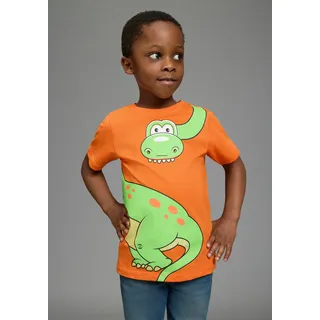 Kidsworld T-Shirt "Mit großem Druck: GREEN DINO", Jungen, Gr. 92/98, orange, Jersey, Obermaterial: 100% Baumwolle, bedruckt, Basic, Rundhals, Shirts T-Shirt, Kurzarm, Basic-Passform, bedruckt, Rundhalsausschnitt