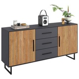 Elfo Carryhome Sideboard, Anthrazit, Schwarz, Eiche, Metall, teilmassiv, 2 Fächer, 3 Schubladen, 163x84x40 cm, Wohnzimmer, Kommoden & Sideboards, Sideboards