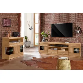 OTTO home Ribe Lowboard 180 cm Braun Glas/Holz/Massivholz