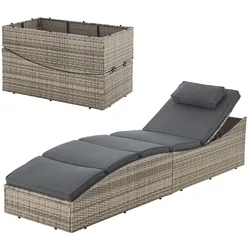 Juskys Sonnenliege Lamia klappbar - Polyrattan Gartenliege mit Auflage - Outdoor Liege Grau-meliert