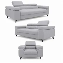 Inter Polstergarnitur Set Utah Samt 3-Sitzer + 2-Sitzer + Sessel Silbergrau