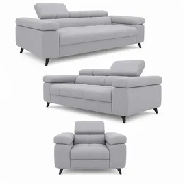 Inter Polstergarnitur Set Utah Samt 3-Sitzer + 2-Sitzer + Sessel Silbergrau