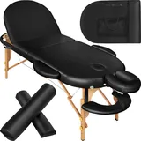 tectake® Mobile Massageliege 3 Zonen, Kosmetikliege klappbar, Mobile Massagebank in ovalem Design, extra Dicke Polsterung, Zubehör Transporttasche, Liege für Massage, Kosmetik oder Tattoo - schwarz