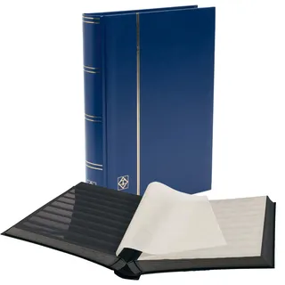 Leuchtturm1917 Briefmarken Einsteckbuch BASIC, 64 schwarze Seiten, Einband unwattiert in Blau, DIN A4