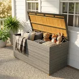 Outsunny Gartenbox 450 L Polyrattan wasserdicht Auflagenbox mit FSC-Holz-Deckel