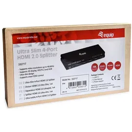 Equip 332717 HDMI Splitter 2.0 4 Port Ultra Slim 4K/60Hz schwarz, Aluminium, 5 V, 1 A