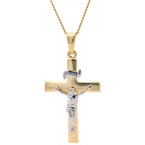 HOPLO Kreuzanhänger Anhänger Kreuz 585 Gold mit massiver Goldkette 1,1 mm, Made in Germany 42 cm