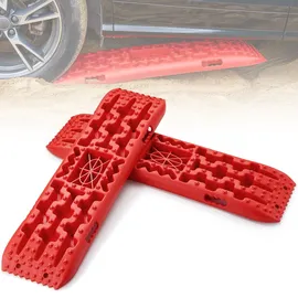 Vevor 10 TONNEN Traktionsbretter mit PP-Material, Bergungsbretter für Geländefahrzeuge/Autos/Pickups/SUVs/Wohnmobile, Paar Reifen-Traktionsmatten auf Schnee, Sand, Schlamm und losem Untergrund, Aufbewahrungstasche, lang, rot