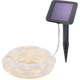 esotec Solar Lichtschlauch 10m, 100 LEDs warmweiß, Akku, Solarmodul, Erdspieß, Wintergarten, Außenlichterkette, Hochzeitsdeko,