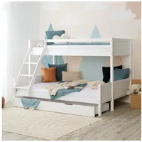 Homestyle4u 2723, Kinderbett mit Bettkasten Etagenbett 90x200 und 140x200 cm Weiß Holz Hochbett Doppelstockbett Kinder