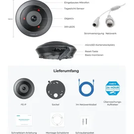 Reolink 6MP 360° Panorama Fisheye-Kamera PoE Überwachungskamera Bewegungserkennung, 3k+ HD Personenerkennung, 2-Wege-Audio - Schwarz