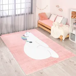 Kinderteppich CARPET CITY "ANIME921", rosa, B:190cm H:11mm L:280cm, Polypropylen (PP), Teppiche, Kinderzimmer Teppich Modern mit Mond, Blumen, Wolken, Creme, Multi