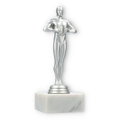 Siegerfigur Victor silbermetallic auf weißem Marmorsockel 18,0cm