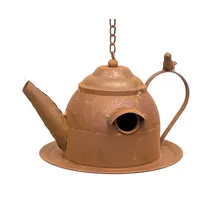 DanDiBo Ambiente Vogelhaus zum Aufhängen Edelrost Deko Rost Gießkanne Wetterfest 96423 Nistkasten Futterstation für Vögel Shabby mit Kette hängend Metallkanne Kanne Balkon