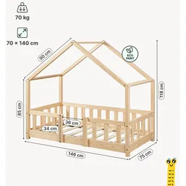 [en.casa] Kinderbett Treviolo 70 x 140 cm Kiefer natur beige