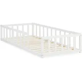 Homestyle4u Bodenbett 90x200 in Weiß mit Lattenrost 2523
