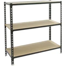 Simonrack Schwerlastregal, Lagerregal, 100x100x30 cm, Metallregal, Kellerregal, Biegestelle 150 kg, 3 Holzfachböden, Anthrazit/Holz - Maderclick