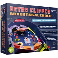 Franzis 67210 - Retro Flipper Adventskalender, In 24 Tagen zum eigenen, voll funktionsfähigen Flipper-Automaten, plastikfrei, für Kinder ab 8 Jahren