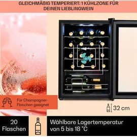 Klarstein Shiraz 20 Uno Weinkühlschrank 53l 20Fl Touch-Bedienfeld 5-18°C Schwarz