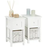 CARO-Möbel Nachttisch weiß Holzwerkstoff, getrocknete Naturmaterialien, Vintage, 28x46x31 cm, Schlafzimmer, Nachttische