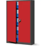 Jan Nowak Büroschrank C001II Aktenschrank XXL Metallschrank Flügeltüren Stahlblech Pulverbeschichtung 185 x 115 x 40 cm Anthrazit-Rot