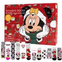 Disney Minnie Mouse Adventskalender mit 12 Paar Socken Größe 38-43 für Damen Weihnachtskalender mit Sneakers und langen Socken