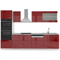 Vicco R-Line, 300CM Küchenzeile KÜCHENBLOCK EINBAU ROT Bordeaux Hochglanz/Weiß, 300 cm mit Hochschrank, ohne Arbeitsplatte