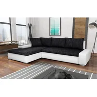 L-Form Ecksofa TEO mit Bettkasten Schlaffunktion, Schlafecke - Sofa Webstoff Kunstleder, Ecke (Stoff: berlin 02 + madryt 120, Seite: links) - Schwarz