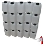 kanister-vertrieb® 20 Stück 5 L Kanister Wasserkanister Kunststoffkanister natur BPA frei DIN45 + 1 x AFT-Auslaufhahn