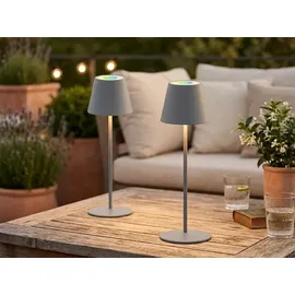 meineWunschleuchte 2er SET Outdoor Akku Tischlampen Grau ohne Kabel Mit RGB Höhe 38cm