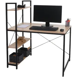 Schreibtisch mit Regal MCW-K81, Laptoptisch Bürotisch Arbeitstisch, 100x60cm Metall Holz ~ natur