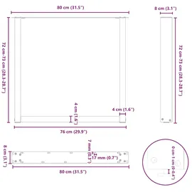 vidaXL Esstischbeine U-Form 2 Stk. Schwarz 80x(72-73) cm Stahl