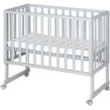 roba Beistellbett safe asleep® 3 in 1-45 x 90 cm - Höhenverstellbar - Komplettes Anstellbett mit Matratze + Canvas Barriere - Bett Set für Babys - Holz taupe/grau