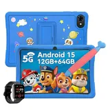 TABWEE 10" Kinder tablet Android15 mit Hülle/Stift/ Smartwatch Tablet (10.1", 64 GB, Android15, Google Kids Space/5G wifi/Android 15/mit Stift/Kinder-Smartwatch) blau