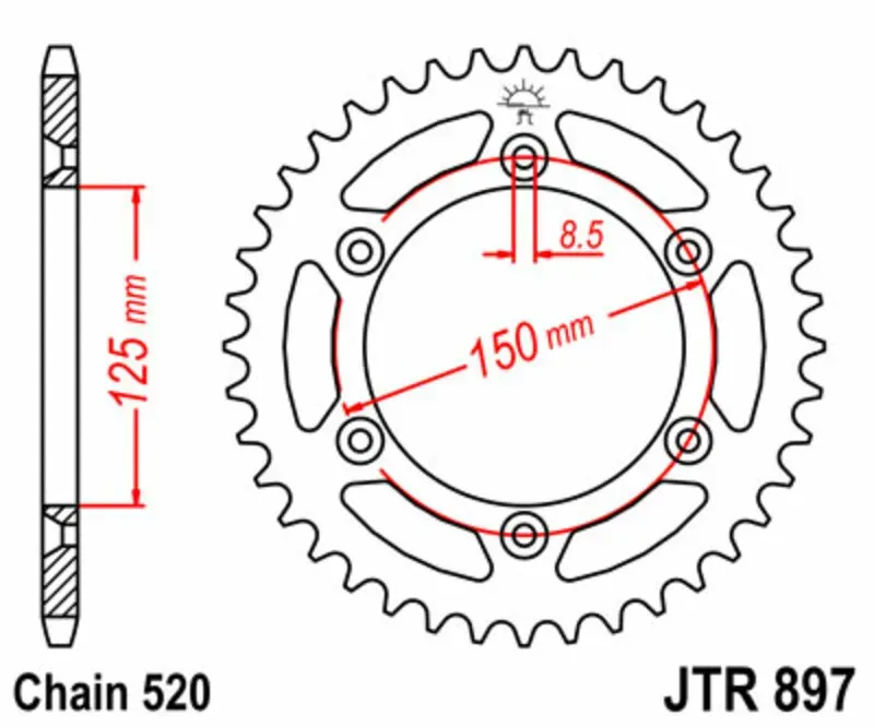 JT SPROCKETS Standard-Stahlkrone 897 - 520