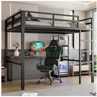 Flieks Hochbett Metallbett 140x200cm mit Rausfallschutz, Schreibtisch mit Ladefunktion schwarz