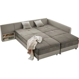 luma-home schönes für dein zuhause Federkern Ecksofa Doppelbett Dauerschläfer Bettkasten, Couch in Grau-Braun/ Beige & 15101
