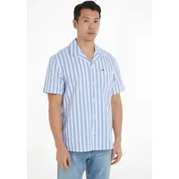 Tommy Jeans Kurzarmhemd TOMMY JEANS "TJM STRIPE LINEN SS SHIRT EXT" Gr. S, N-Gr, blau (persian blue stripe) Herren Hemden