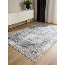 benuta Basic Waschbarer Teppich George - Blau 200x300 cm - Kunstfaser - Rechteckig & im Style: Vintage, Elegant, Retro - Pflegeleicht für Wohnzimmer Schlafzimmer