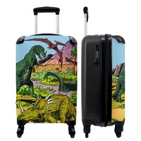 NoBoringSuitcases.com® Koffer Handgepäck - Kinderkoffer Jungen, Reisekoffer Kinder, Leichtgewicht, 4 Rollen, mit Retro Dinosauriermotiv, Zahlenschloss, UV-beständig, 55cm-35cm-20cm