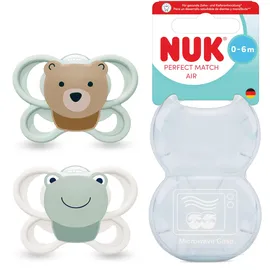 NUK Perfect Match Air | 0-6 Monate | Orthodontische Schnuller, die Luftzirkulation fördern & Speichel-Ausschlag verhindern | 95% Baby-Akzeptanz** | Bär/Frosch | 2 Stück