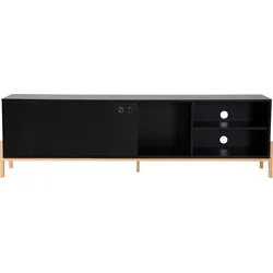 Lowboard INOSIGN "Melia", schwarz (schwarz, natur), B:185cm H:53,5cm T:33,5cm, MDF, Massivholz, Sideboards, Kommode mit Kabeldurchführungen