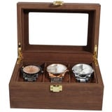 Uhrenbox mit 3 Fächern, Uhrenbox aus Holz, Uhrenkasten Uhren Aufbewahrungsbox mit Glasdeckel, Premium Uhrenschatulle, Geschenkidee, Uhrenbox Herren Geschenk für Boyfriend Ehemann, 16.5 x 11 x 8cm